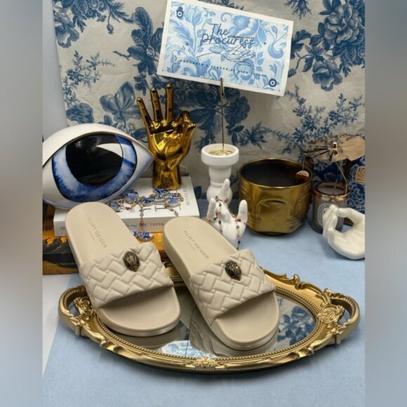🆕 KURT GEIGER LONDON 🧿 NWOB Meena Eagle Quilted Slide, Bone - Sz 37 US 7 - Picture 2 of 15